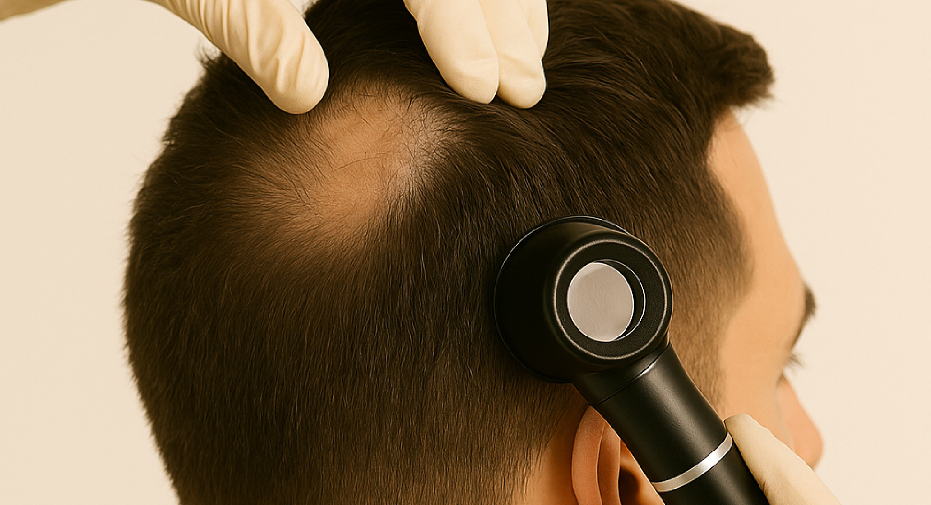 Examen du cuir chevelu pour évaluer une perte de cheveux liée à l’alopécie.