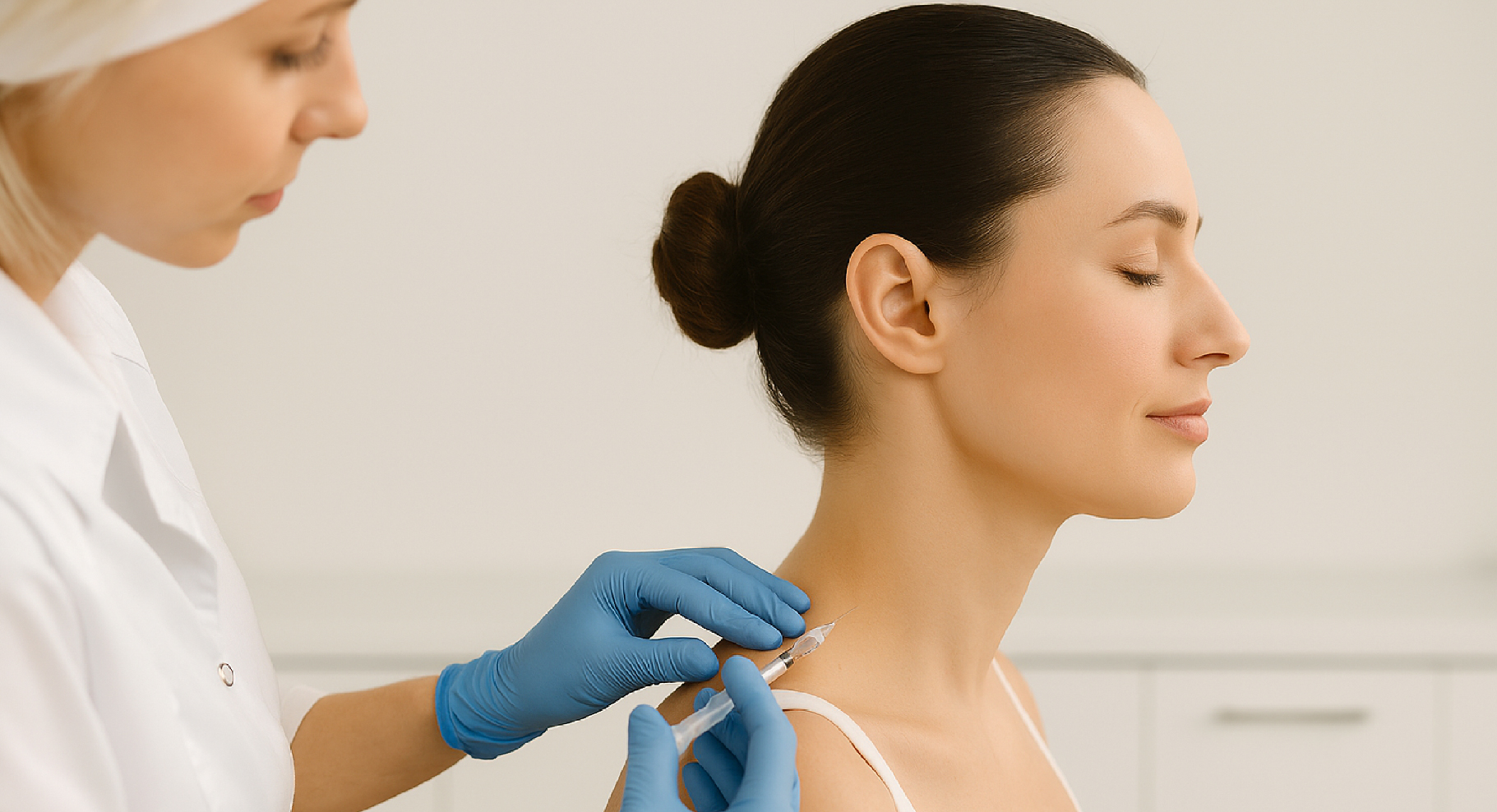 Injection au niveau du trapèze pour détendre les muscles et affiner la ligne d’épaule.