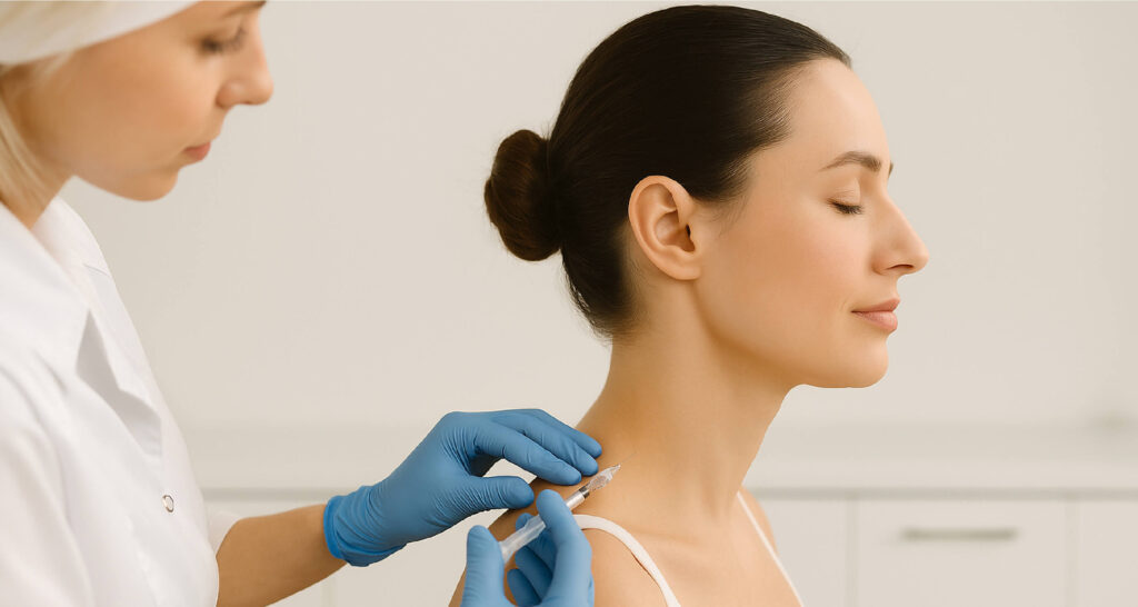 Traitement thérapeutique par neuromodulateurs injecté au niveau des trapèzes.