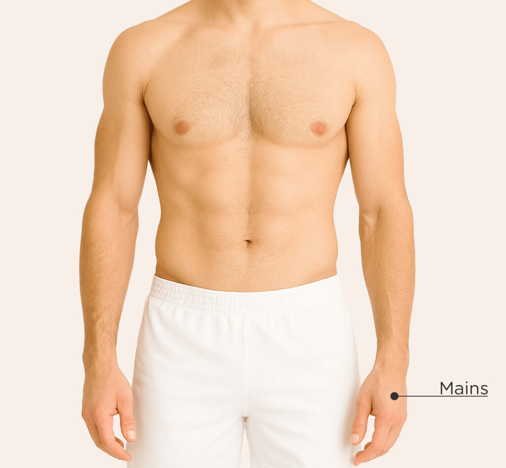 Zones traitables avec Skinvive chez l’homme : mains.